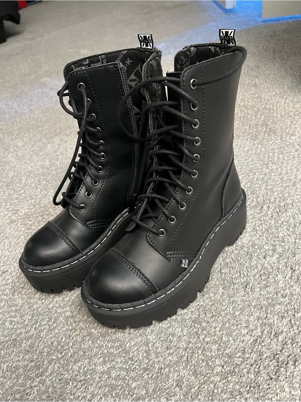 T.U.K Black Lace-Up Platform Combat Boots